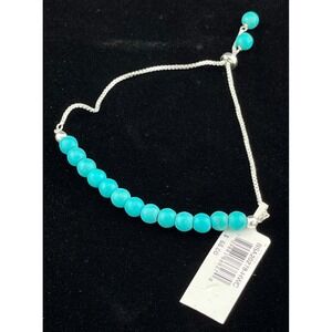 Howlite & Chrysocolla Genuine Stone Bead Bracelet Adjustable Silver Plate NWT